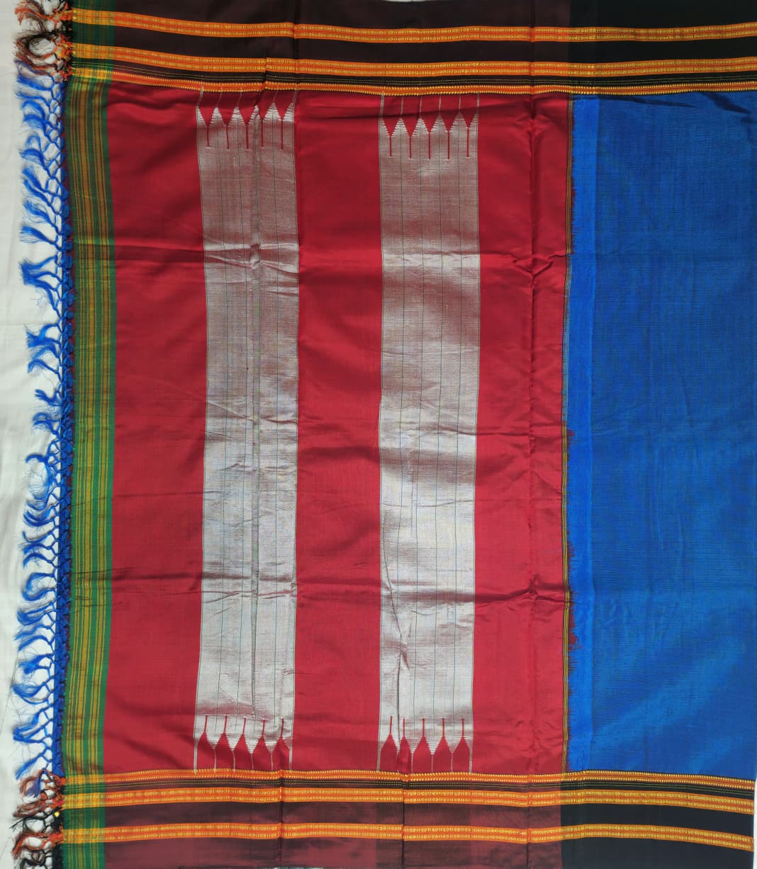 Royal Blue- Black Ilkal Viscose Saree with Gayathri Border