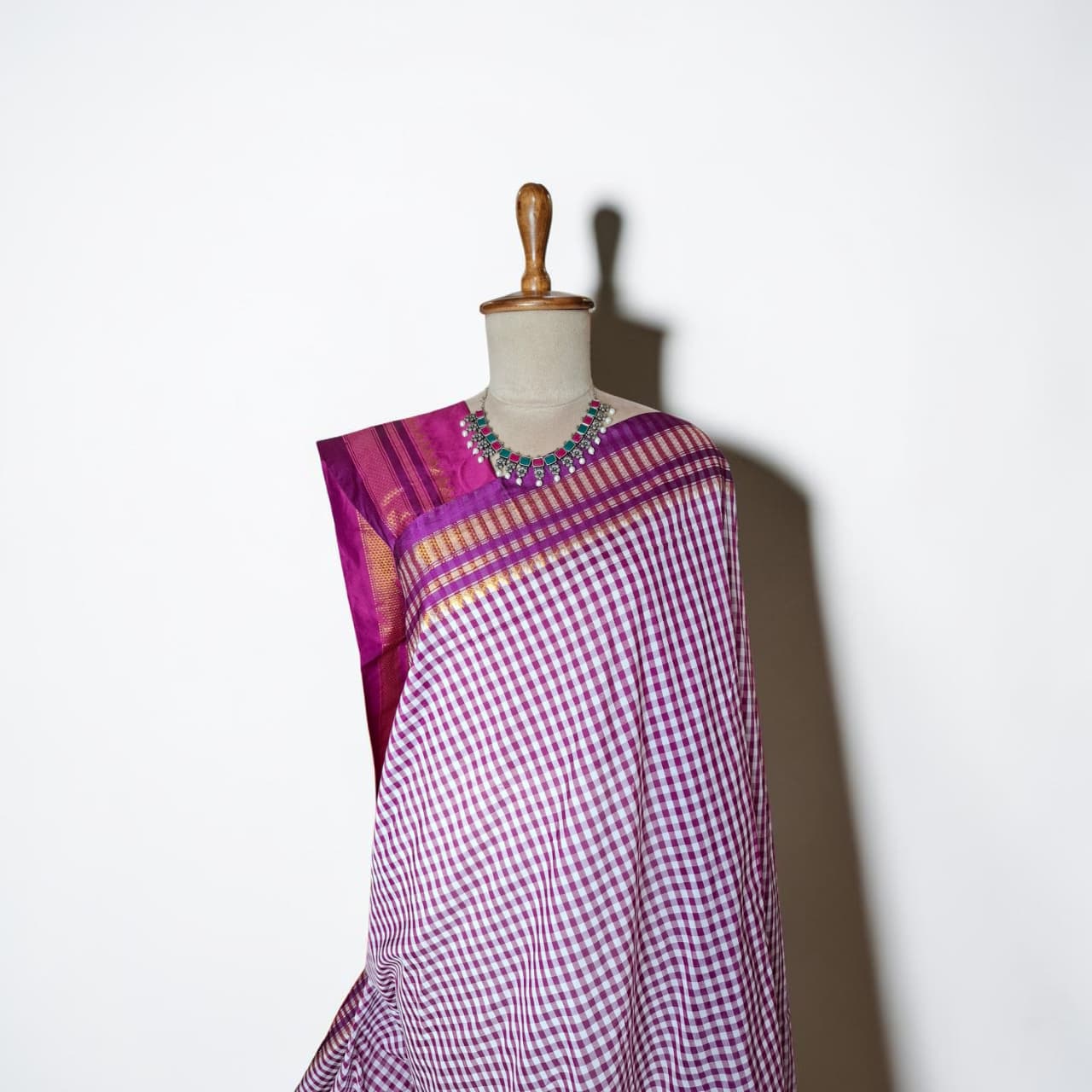 Purple & White Ilkal Mini Checks Saree