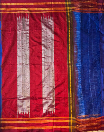 Dark Blue-Maroon Ilkal Viscose Handloom Saree with Silk Pallu