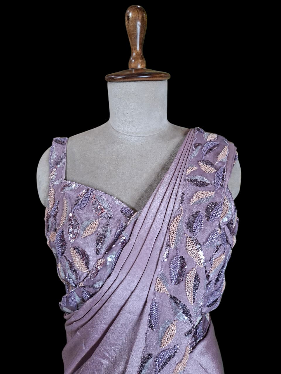 Lavender Leaf – Party Wear Saree with Embroidered Blouse