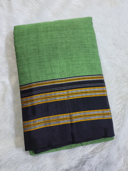 Fresh green Ilkal Cotton Handloom Saree with Silk Pallu