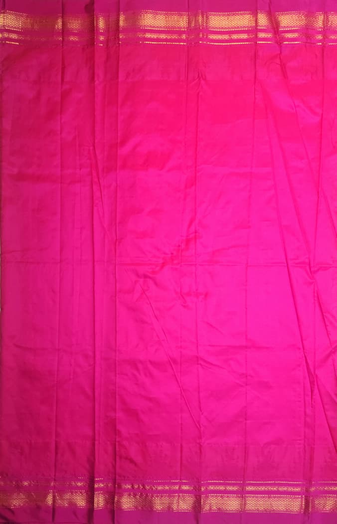 Mustard Kalamkari Cotton Saree with Pink Ilkal-Style Border