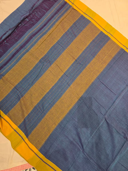 Blue-Yellow Ilkal handloom Patteda Anchu Saree