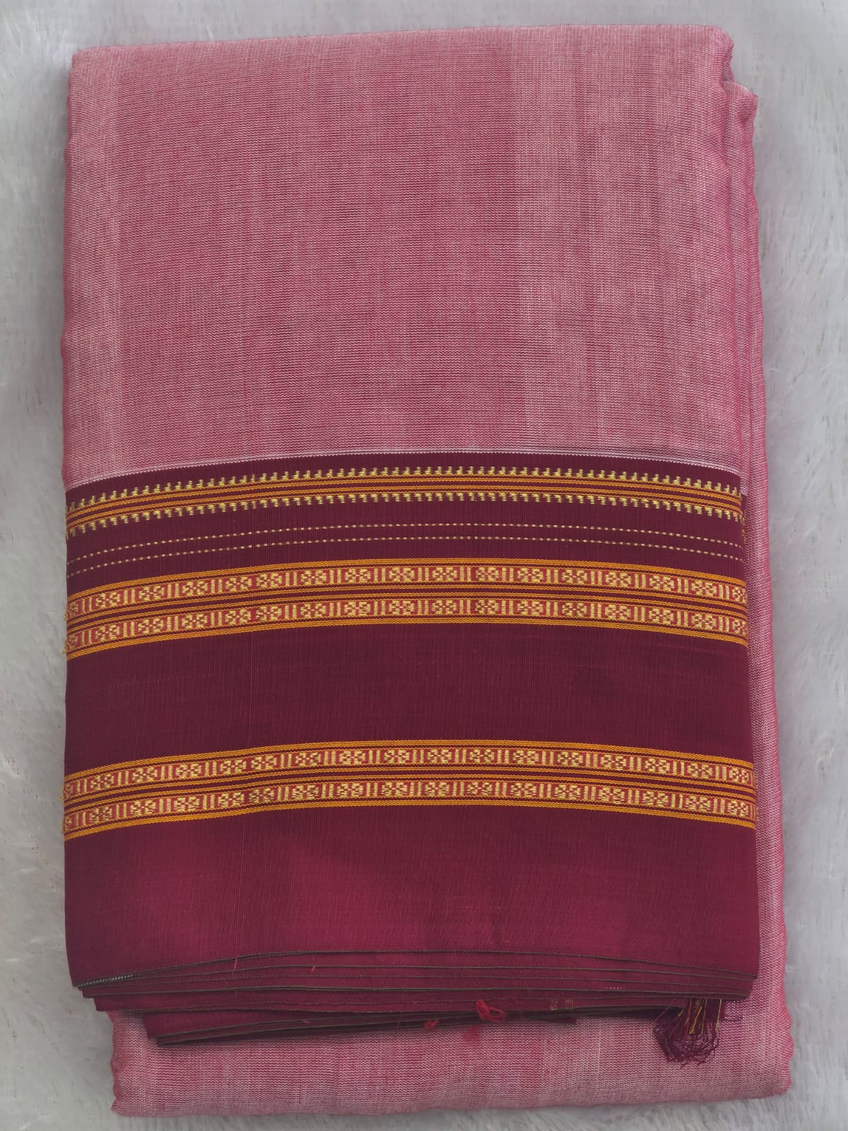 Peach-Maroon  Ilkal Viscose Handloom Saree with Silk Pallu