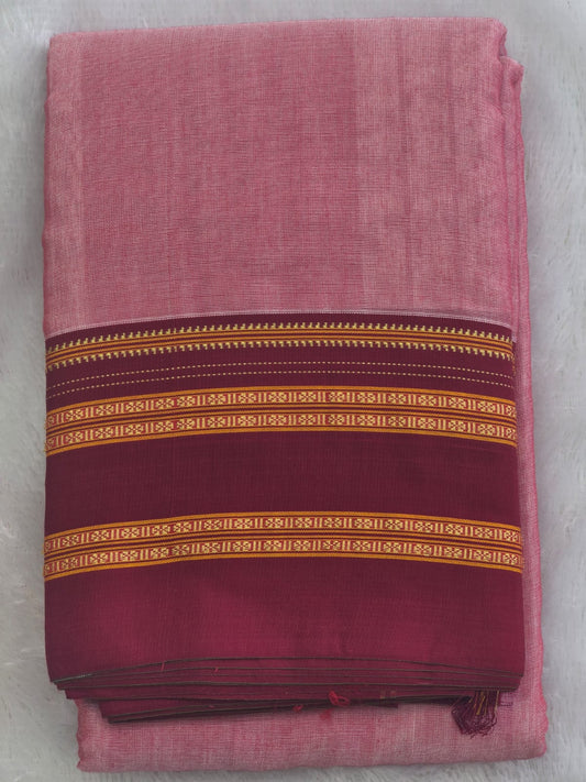 Peach-Maroon  Ilkal Viscose Handloom Saree with Silk Pallu