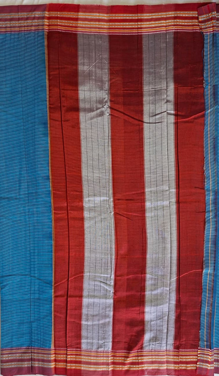 Blue-Maroon Ilkal Mercerized Cotton (raasta saree)