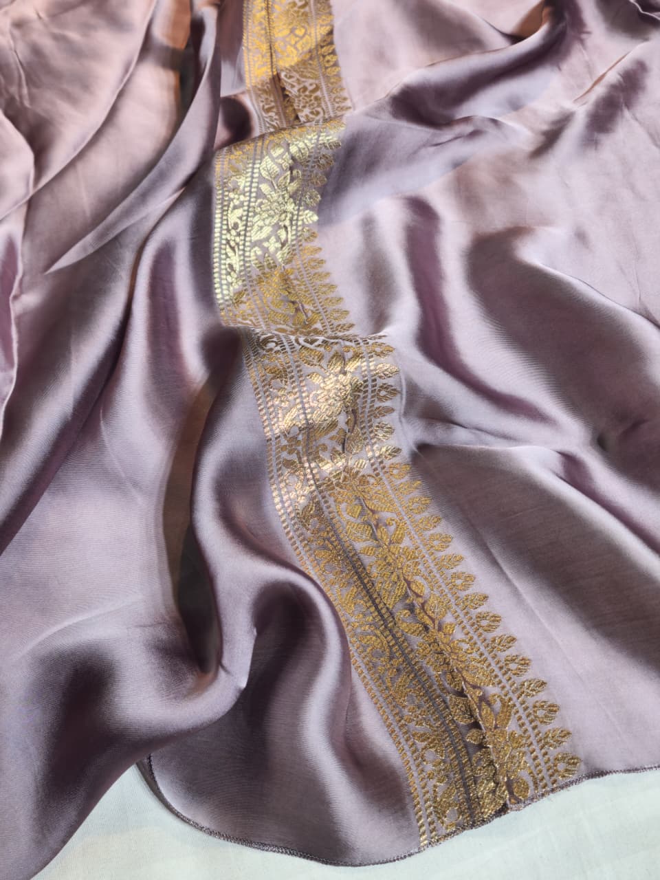 Lavender Banaras Silk Saree with Gold Zari