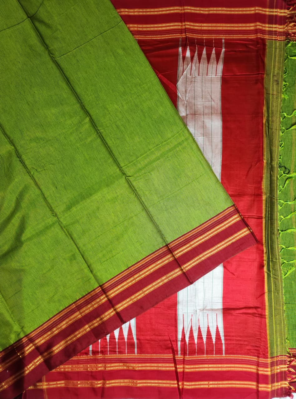 Green–Maroon Small Checks Ilkal Cotton Saree
