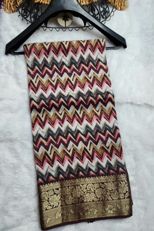 Maroon Viscose Dola Silk wave print