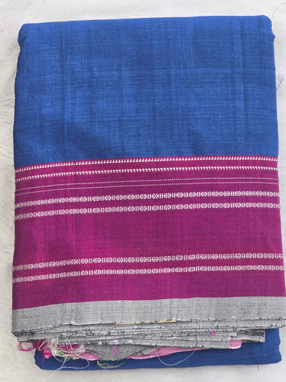 Blue-pink Ilkal Viscose Handloom Saree with Silk Pallu