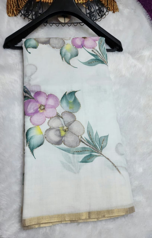 White cotton Aari print1