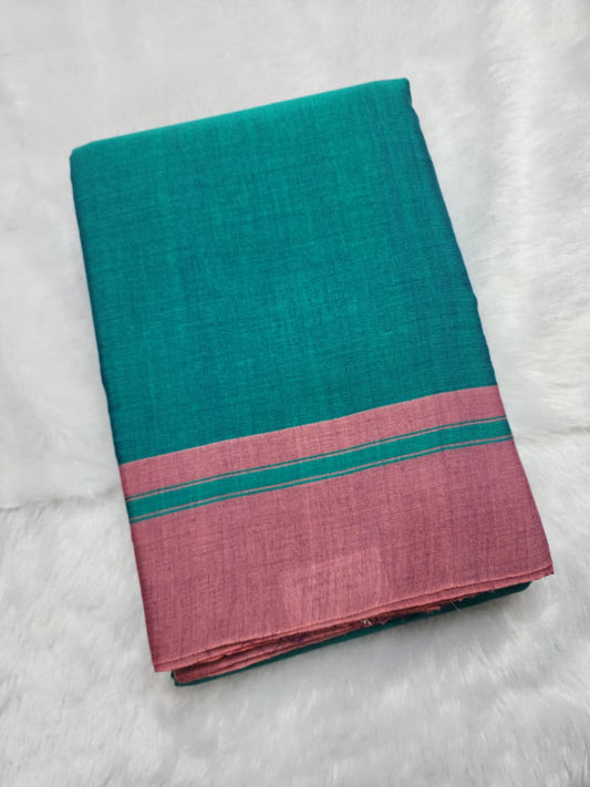 Rich teal green Cotton Handloom Saree
