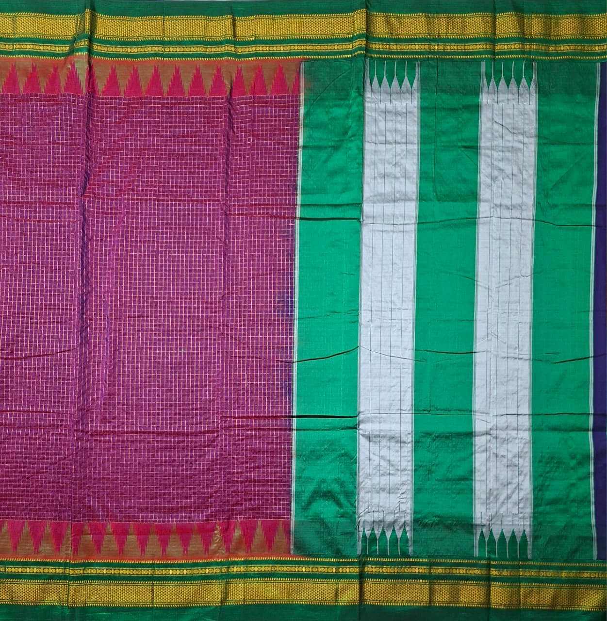 Magenta & Emerald Green Jari Chadarang Ilkal Saree