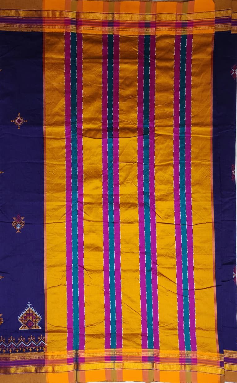 Royal Blue Mustard  Ilkal Kasuti Cotton Saree