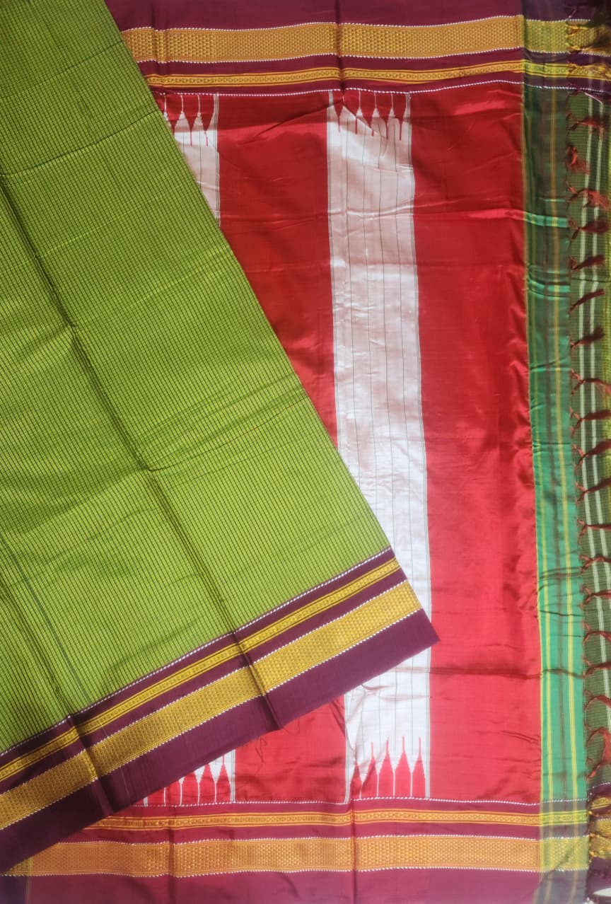 Green–Yellow Small Checks Ilkal Cotton Saree