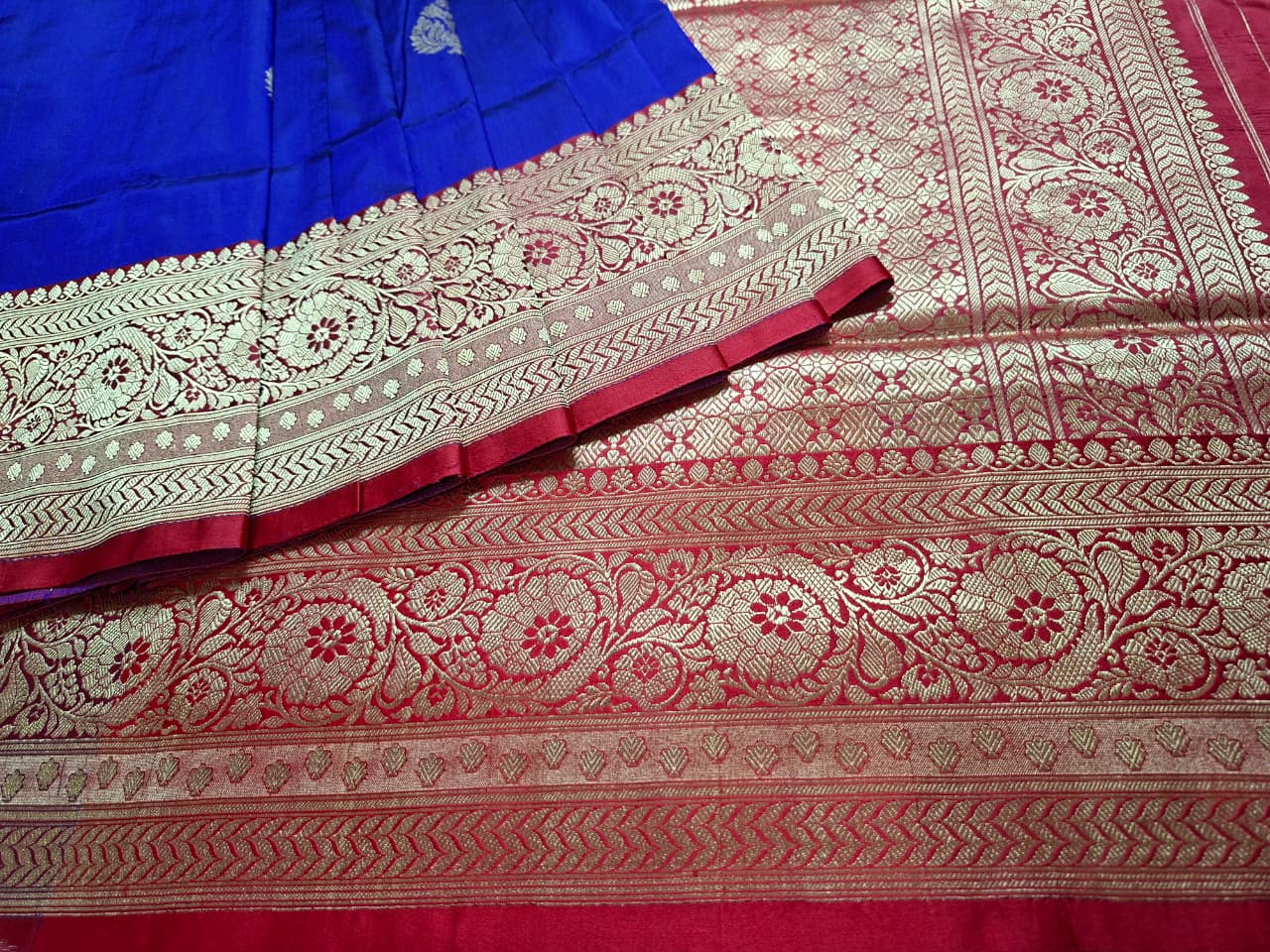 Royal Blue Banarasi Silk Saree with Gold Zari Motifs