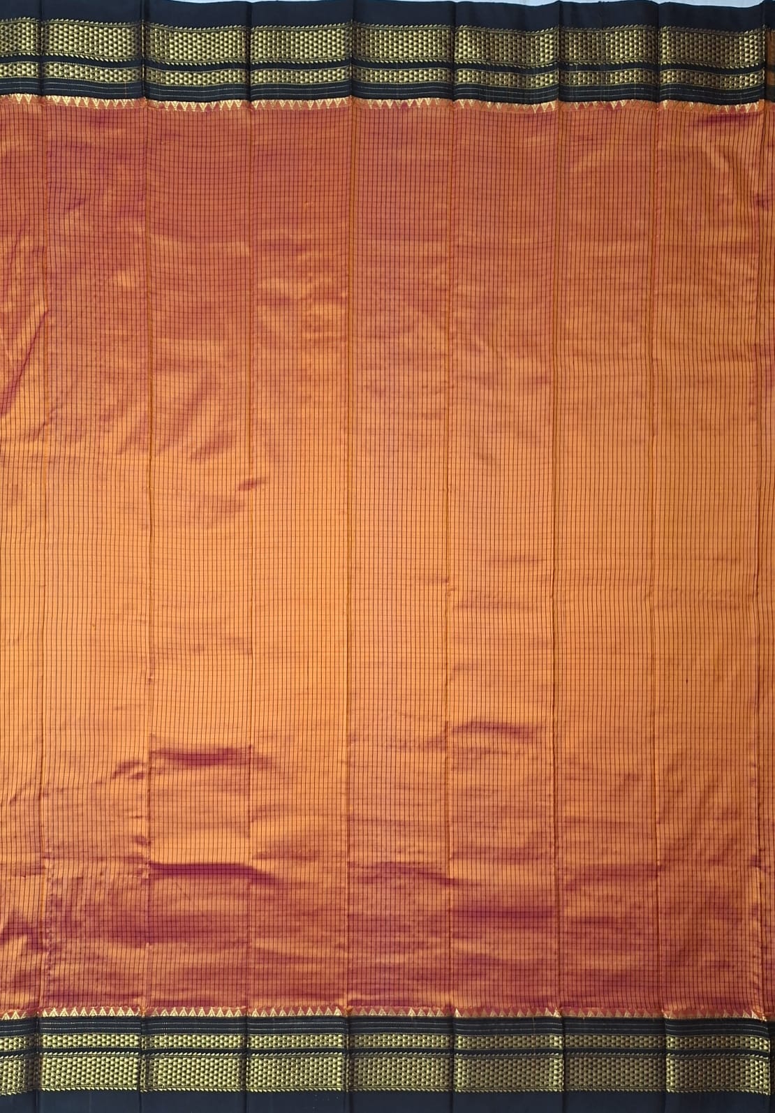 Orange -Black Ragavalli Checks- Ilkal Silk