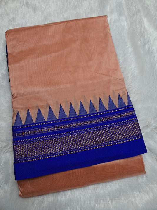 Rose Gold Ilkal Viscose Silk Saree with Royal Blue Chikki Paras Border