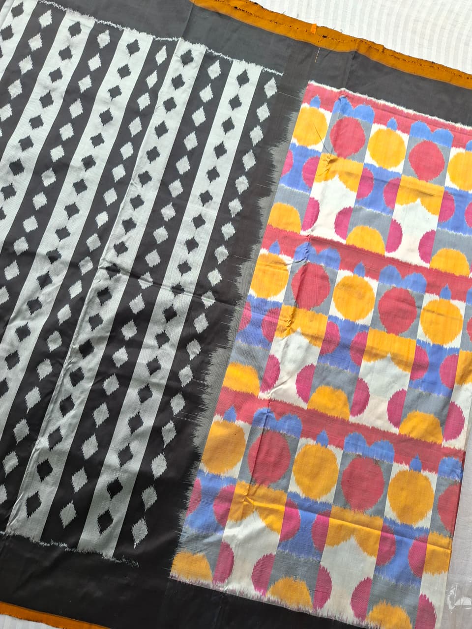 Multicolor Handloom Pochampally pure silk with black border