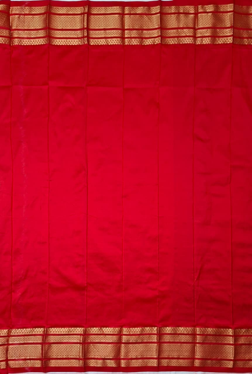 parrot green  & red Ilkal saree with floral weavings