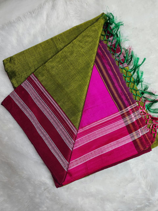 Green Pink Ilkal Viscose Saree with Gayathri Border