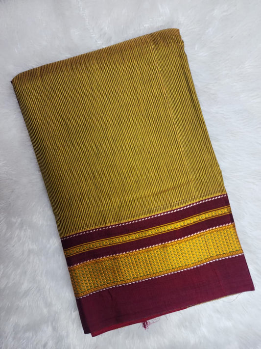 Mustard–Maroon Small Checks Ilkal Cotton Saree