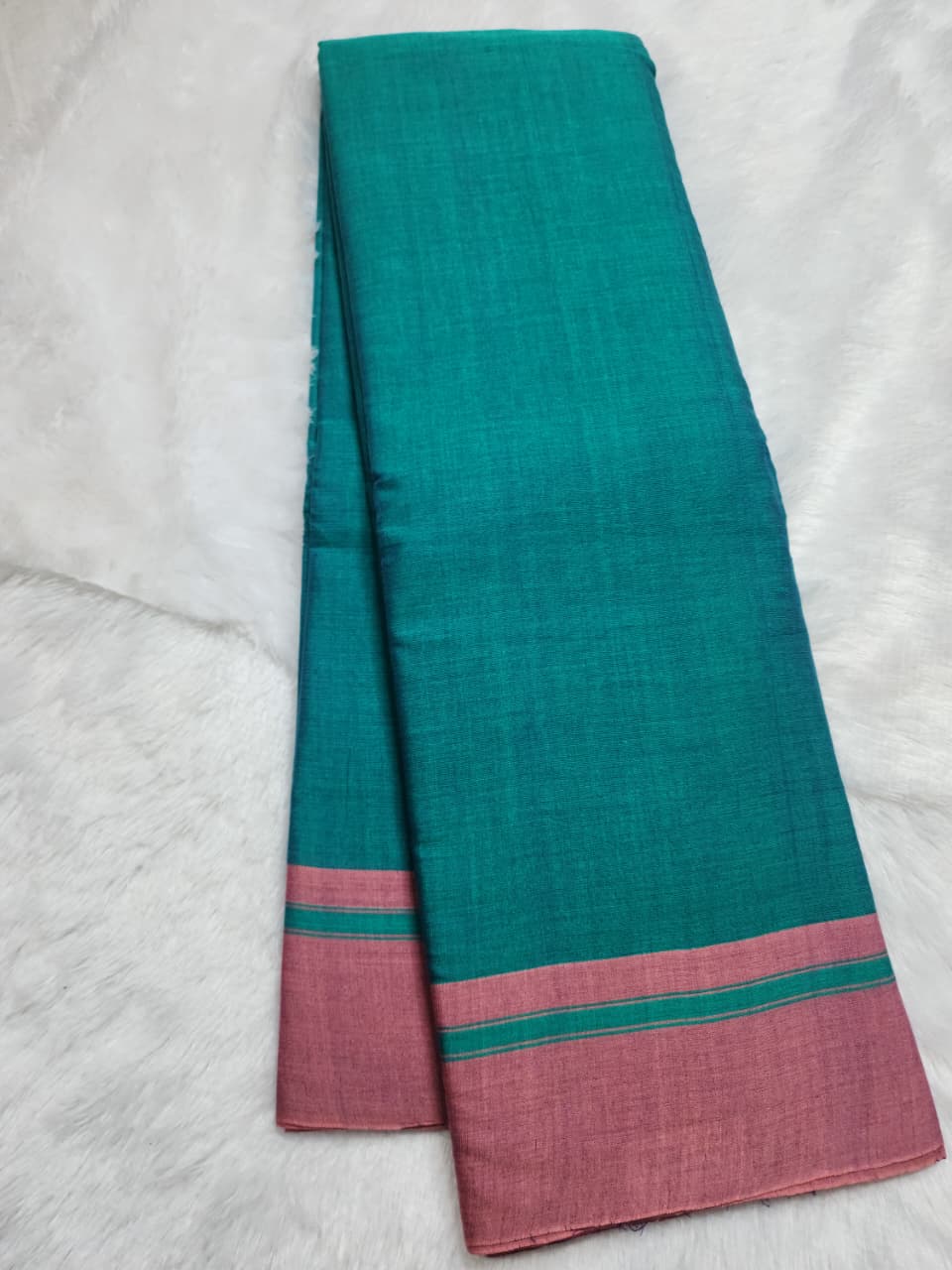 Rich teal green Cotton Handloom Saree