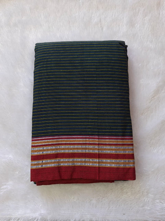 Black-Maroon with yellow stripes Ilkal Mercerized Cotton (raasta saree)
