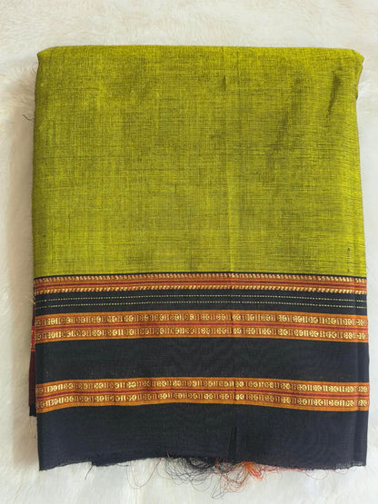 Olive Green-Black Ilkal Viscose Handloom Saree with Silk Pallu