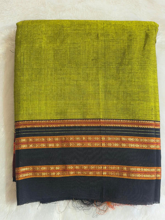 Olive Green-Black Ilkal Viscose Handloom Saree with Silk Pallu