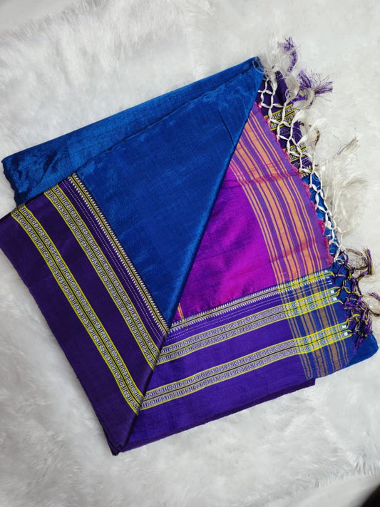 Blue–Purple Ilkal Viscose Saree with Gayathri Border