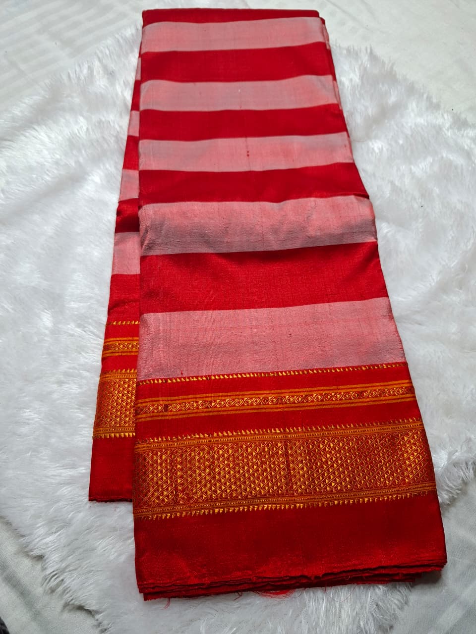Red-Pink Striped handloom pure silk