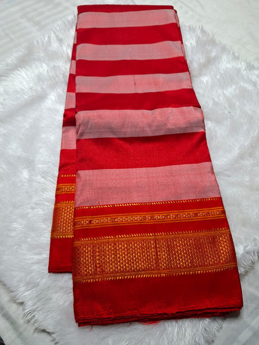 Red-Pink Striped handloom pure silk