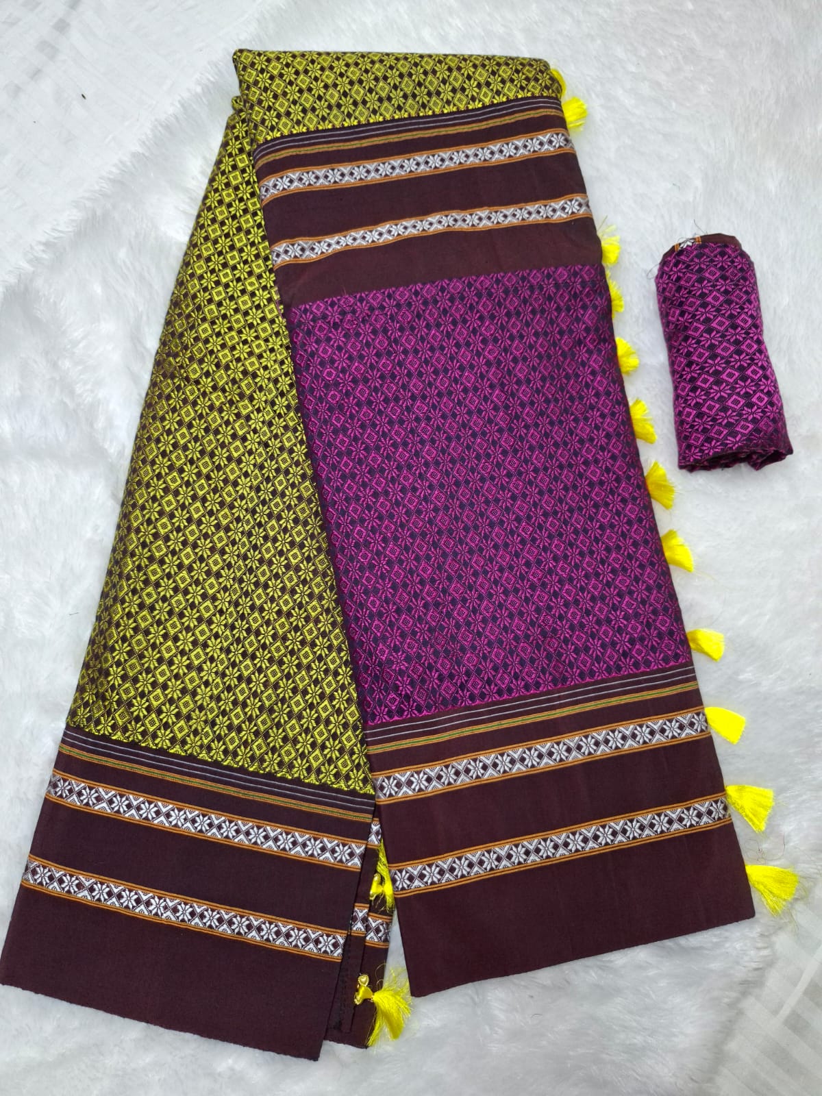 Green Pink Ilkal Khun 3D Saree