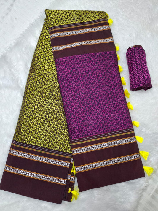 Green Pink Ilkal Khun 3D Saree
