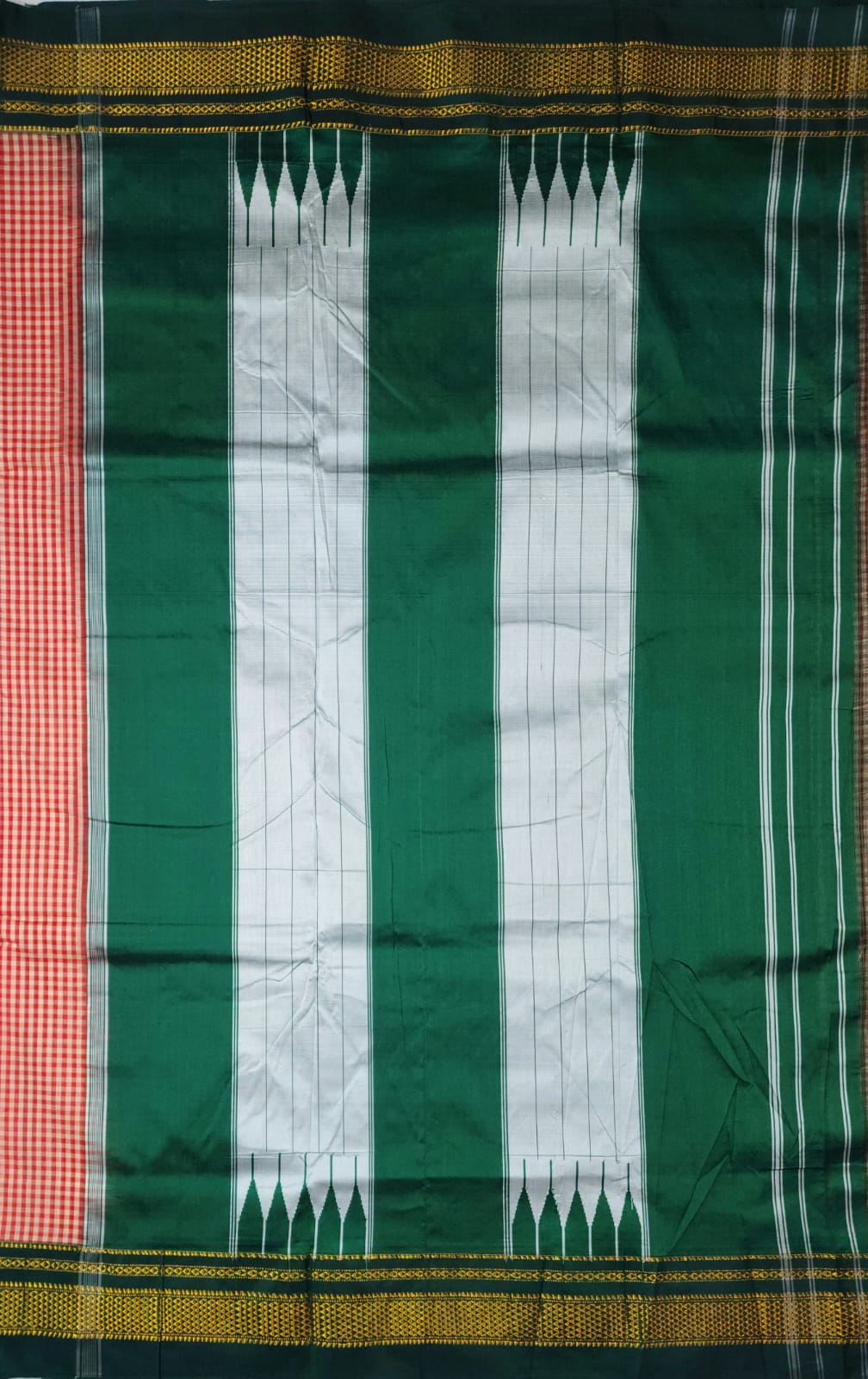 Brick red & off-white Ilkal mini Checks Saree with Rich Pallu