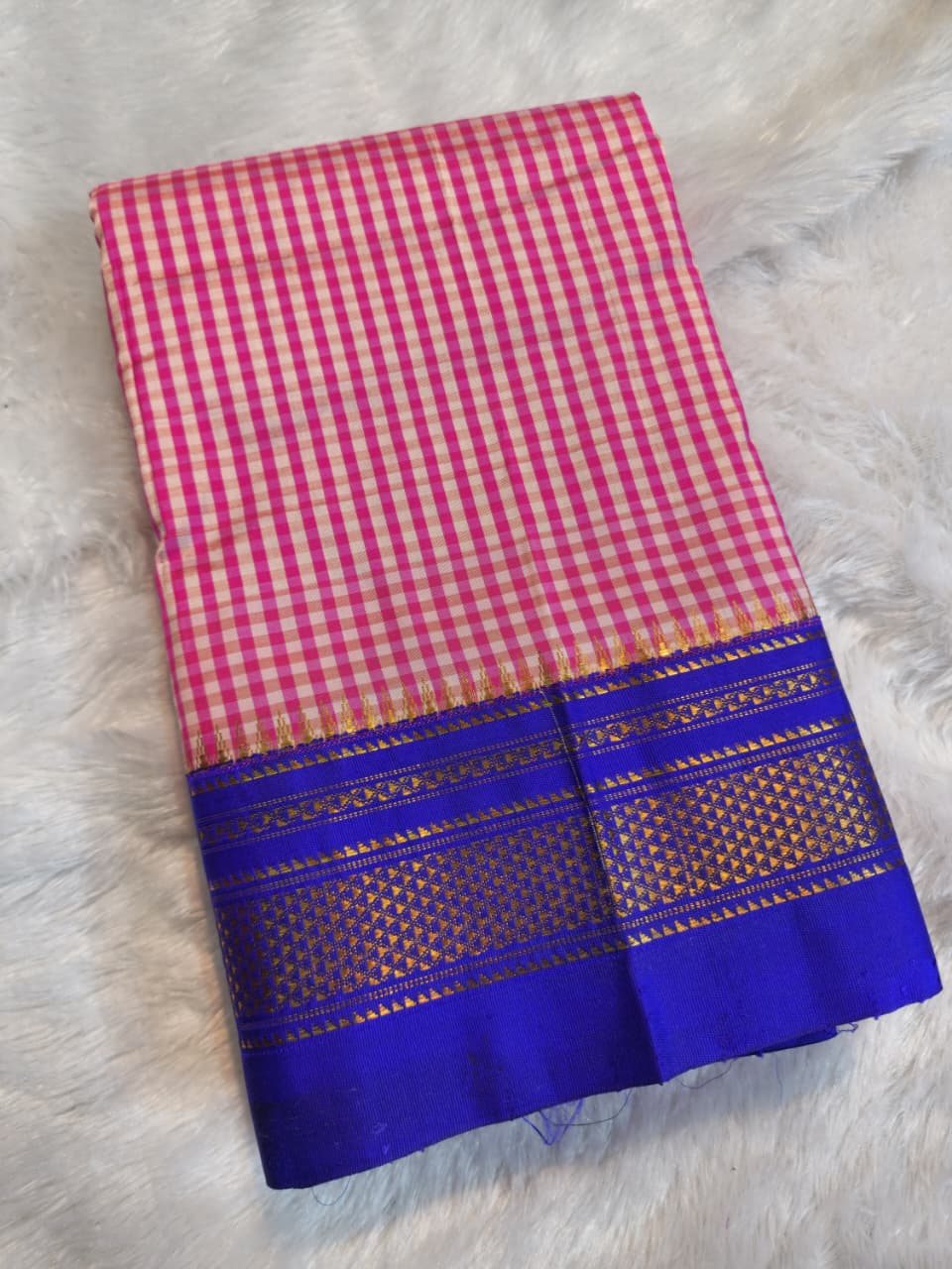 Rose Pink Gadwal Ilkal Pure Silk Satrangi Checks