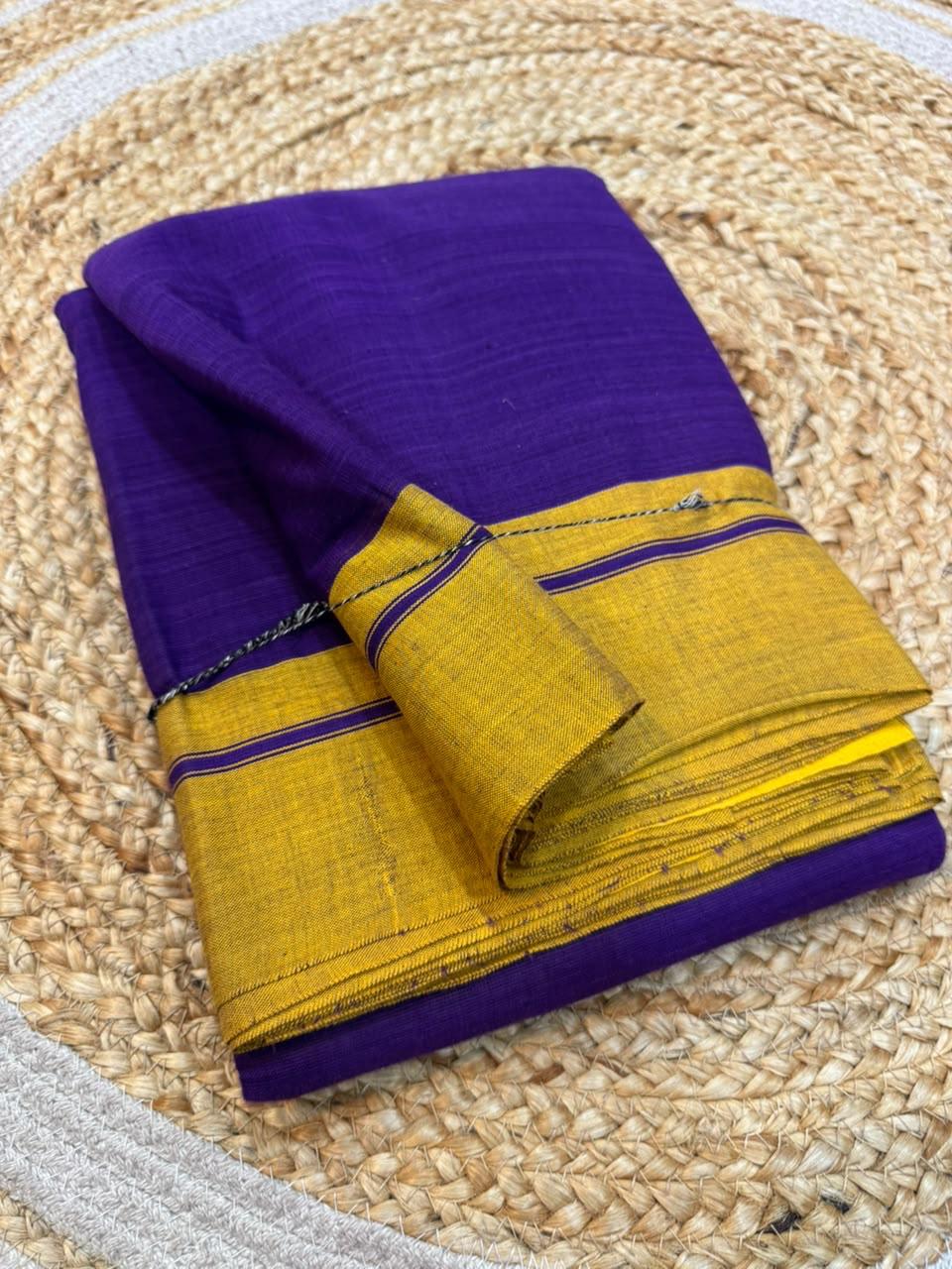 Purple-Yellow Ilkal handloom Patteda Anchu Saree