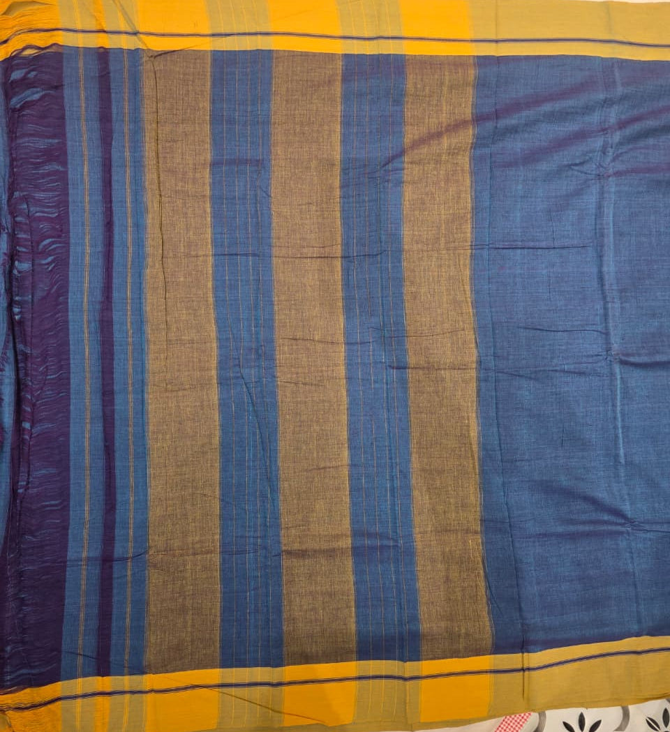 Blue-Yellow Ilkal handloom Patteda Anchu Saree