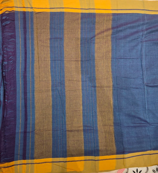 Blue-Yellow Ilkal handloom Patteda Anchu Saree