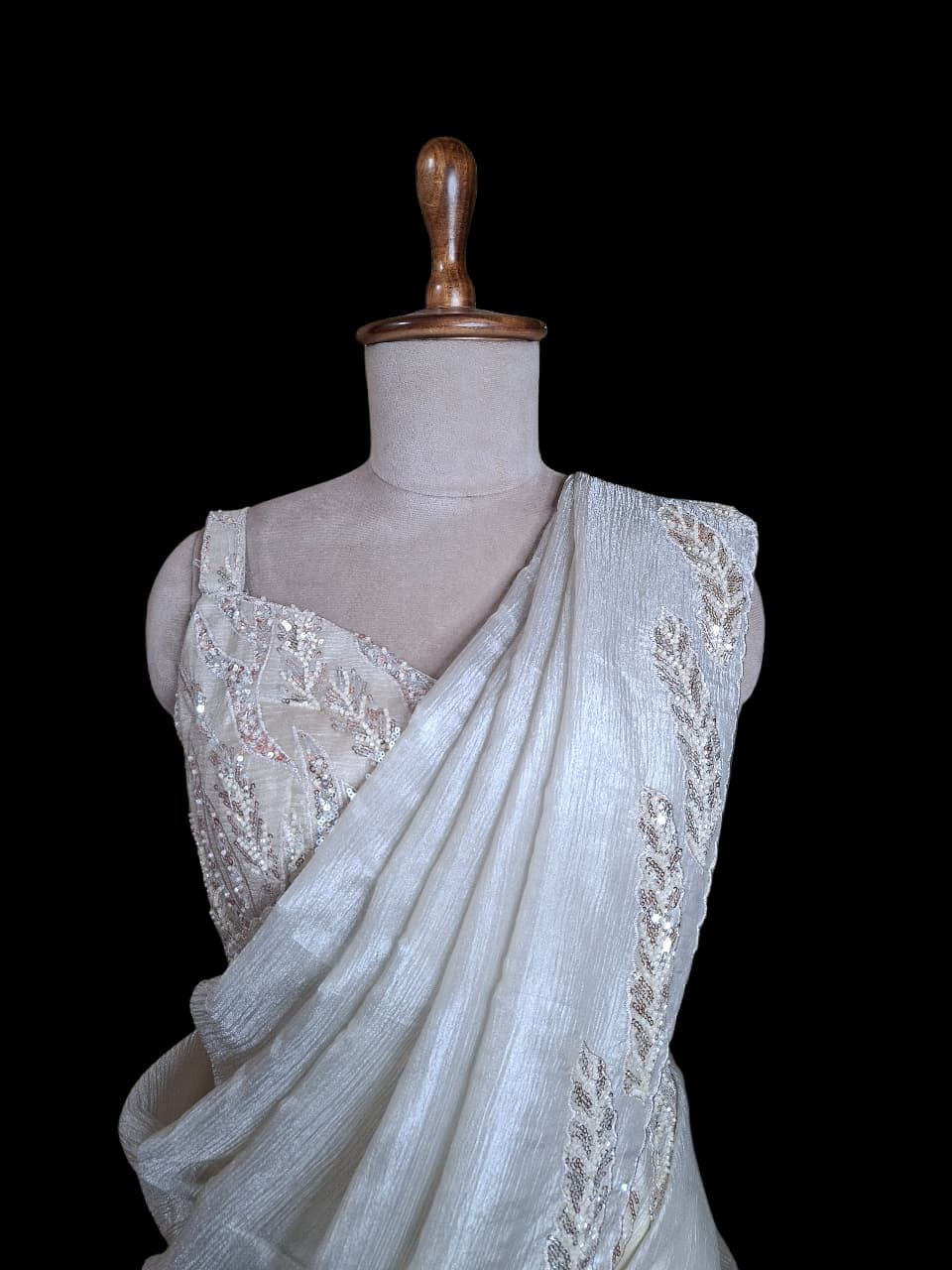 Golden Whispers – Champagne Saree with Sequin Blouse