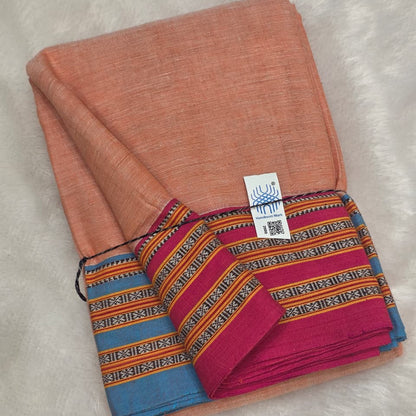 Orange - Pink & Blue Ilkal handloom Patteda Anchu-Gayatri Border