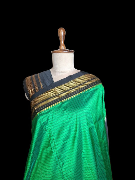 Green-Black Ragavali Checks- Ilkal Silk