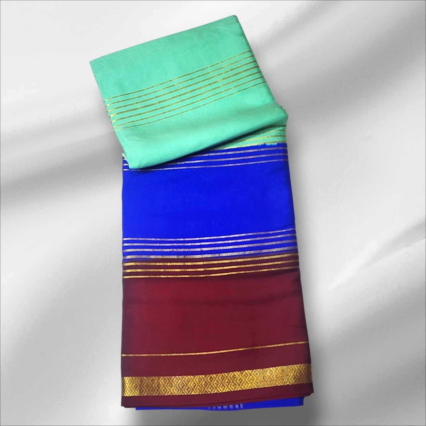 Mint_Royal Blue and Maroon mysore silk