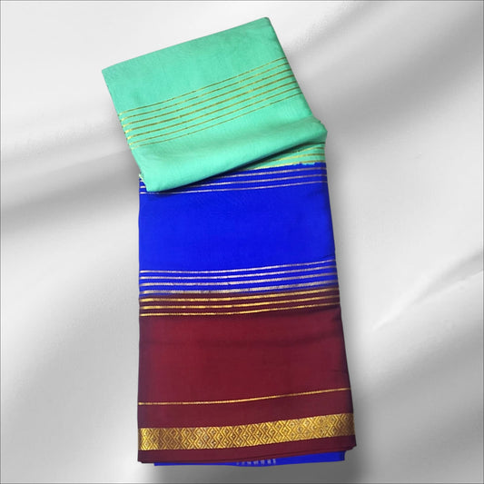 Mint_Royal Blue and Maroon mysore silk