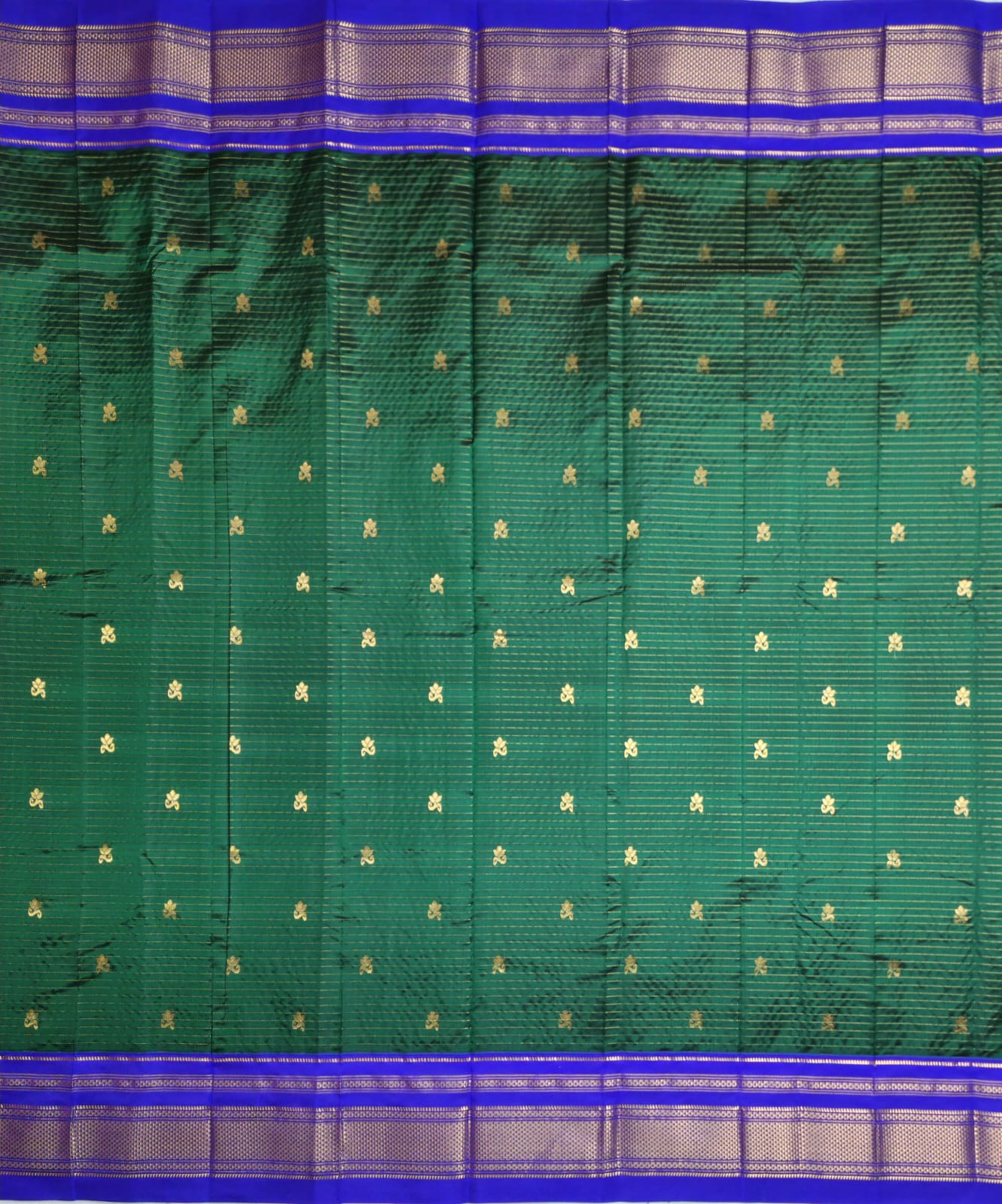 Bottle Green Gadwal Pure Ilkal Silk Saree - Small Necklace Butta