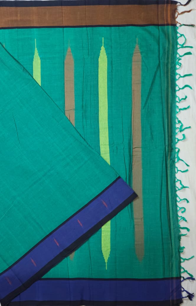 Emerald Green Cotton Handloom Saree