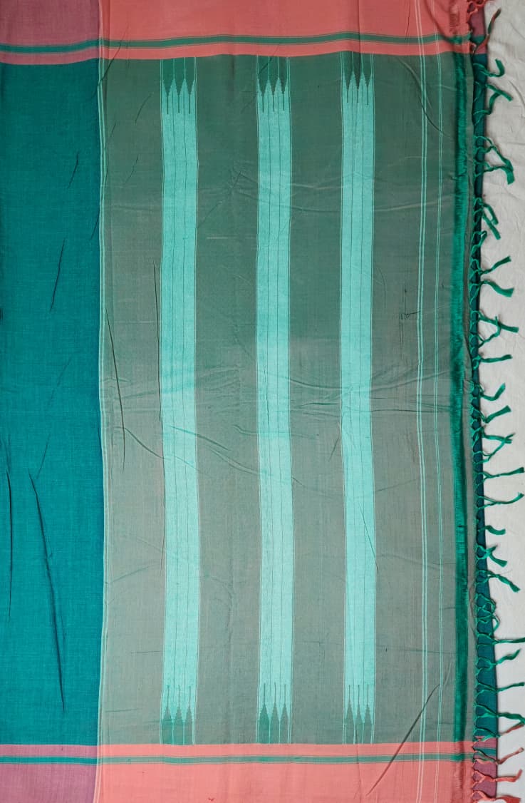 Rich teal green Cotton Handloom Saree