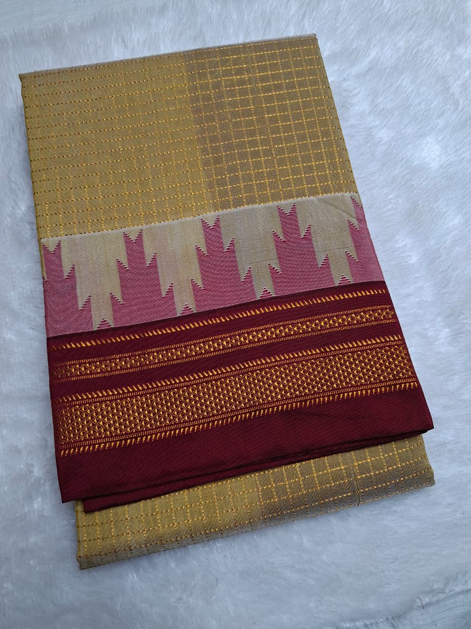 Mustard Gold Gadwal Chaduranga Ilkal Cotton Saree with Contrast Zari Border & Pallu