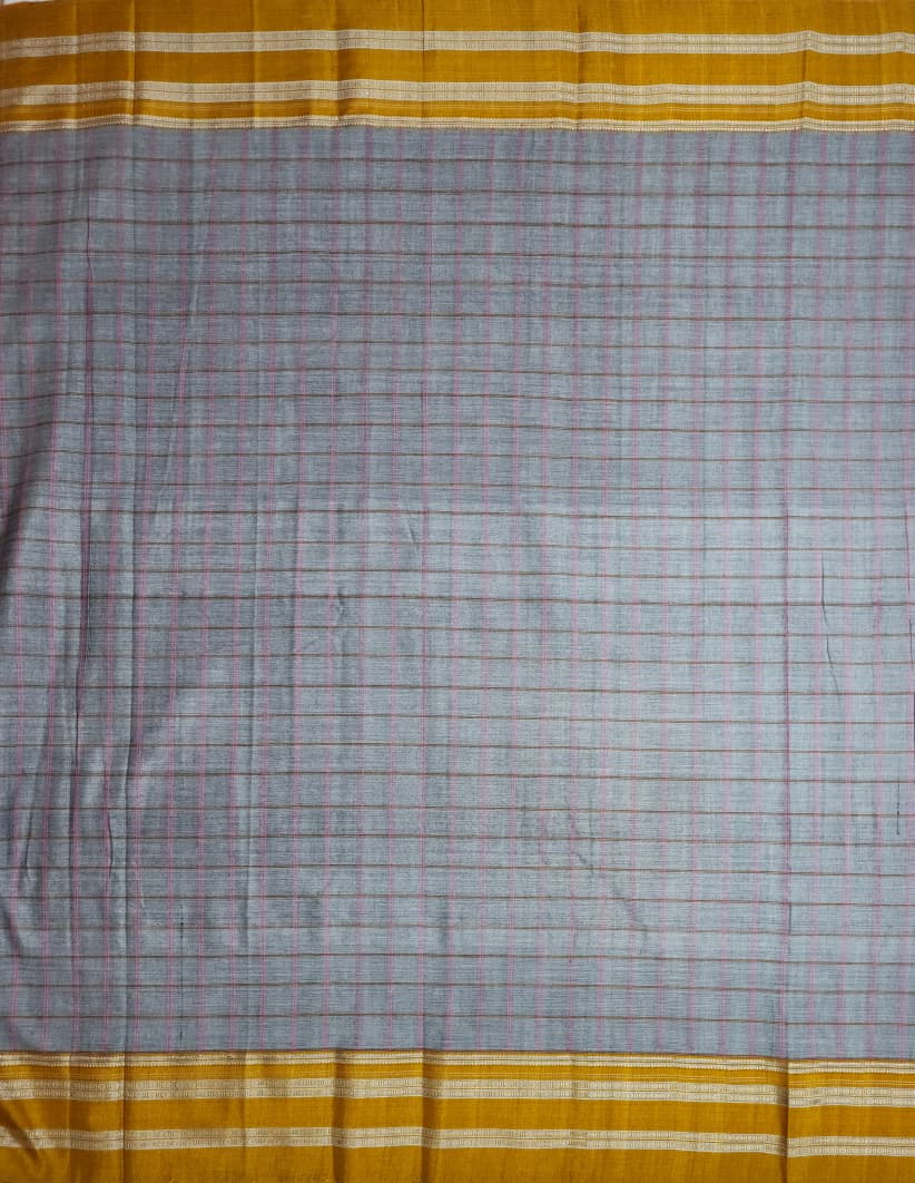 Grey Ilkal Cotton Handloom Checks Saree